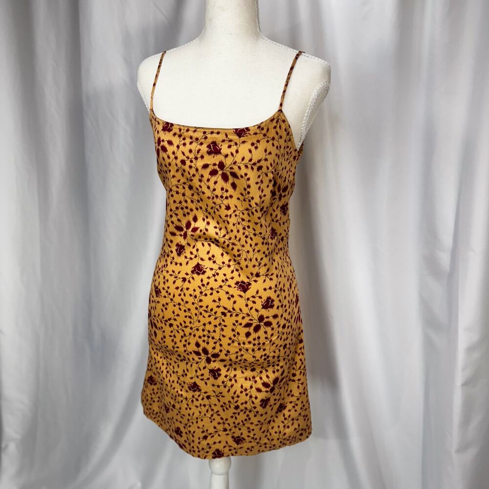 Sisley Italy Mini Slip Dress Yellow Red Floral 90s Y2K Euro Summer Romantic XS - Picture 12 of 16